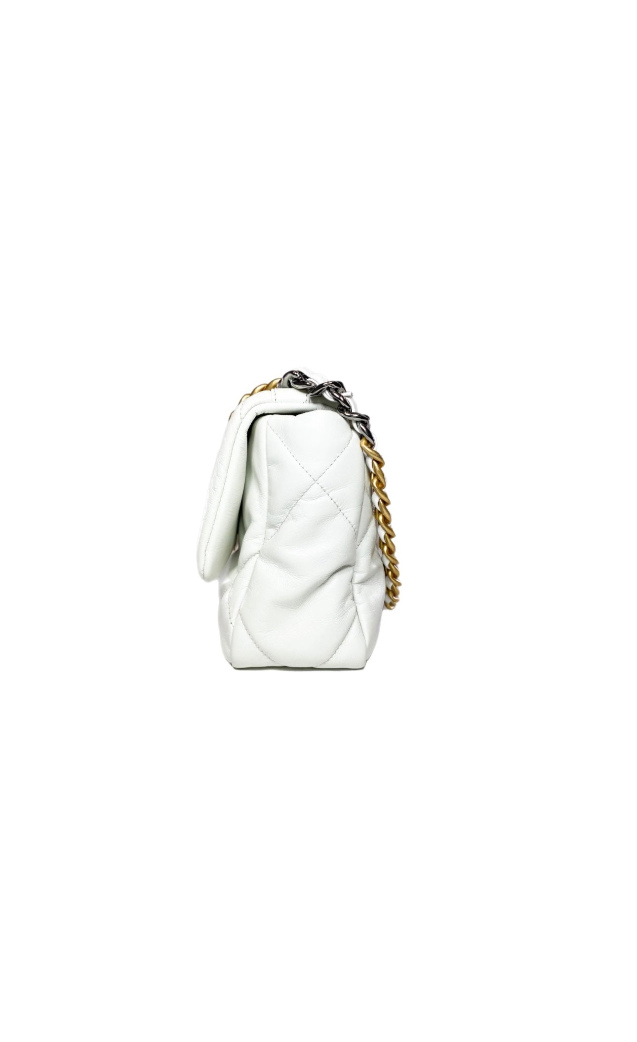 White Chanel 19 Small Flap Bag in Lambskin Leather