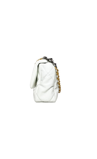 White Chanel 19 Small Flap Bag in Lambskin Leather