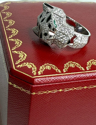 White Gold Panthere De Cartier Diamond / Emerald & Onyx Ring