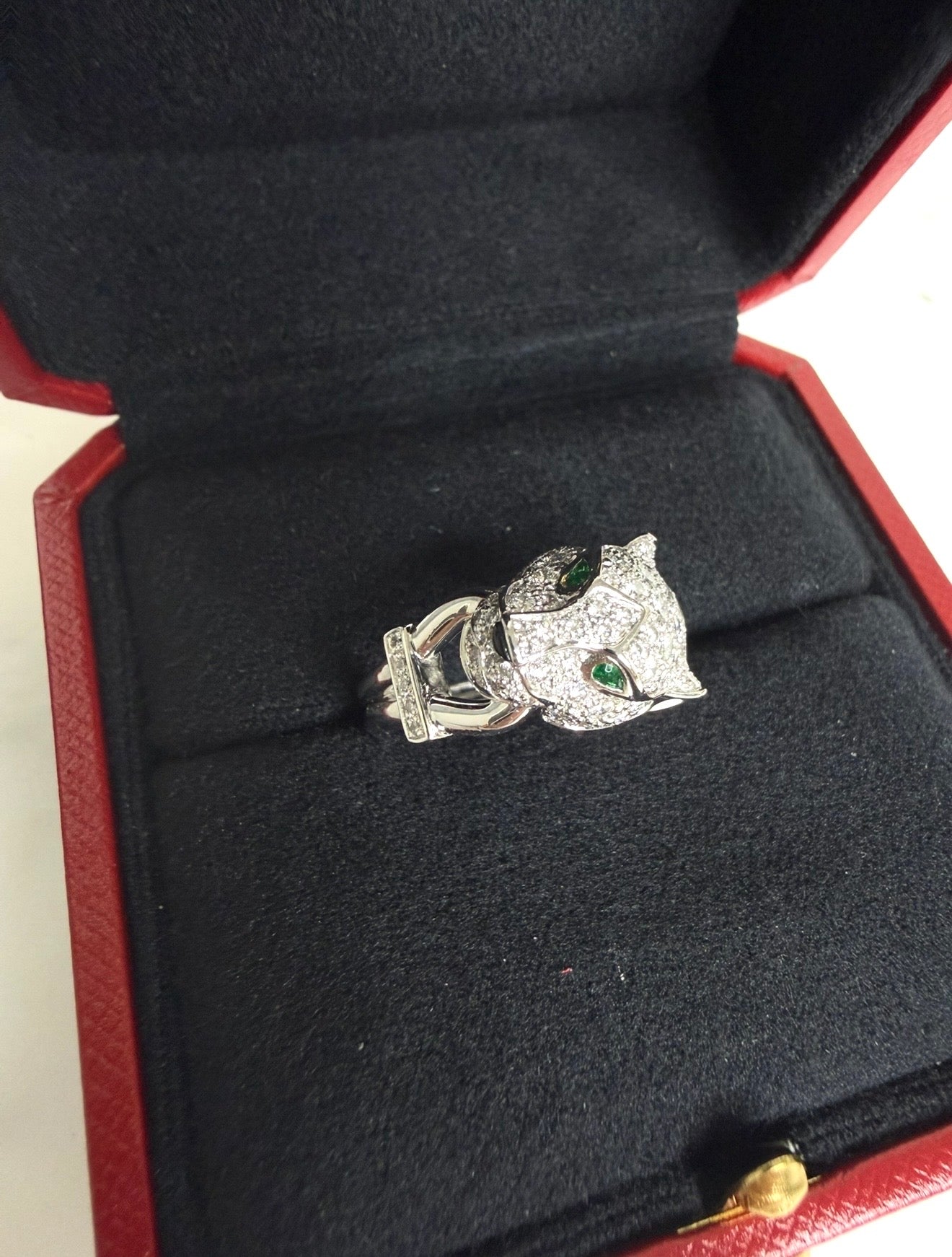 White Gold Panthere De Cartier Diamond, Emerald & Onyx Ring