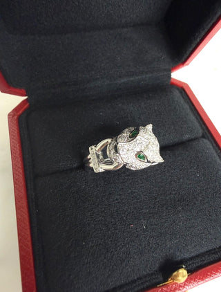 White Gold Panthere De Cartier Diamond, Emerald & Onyx Ring
