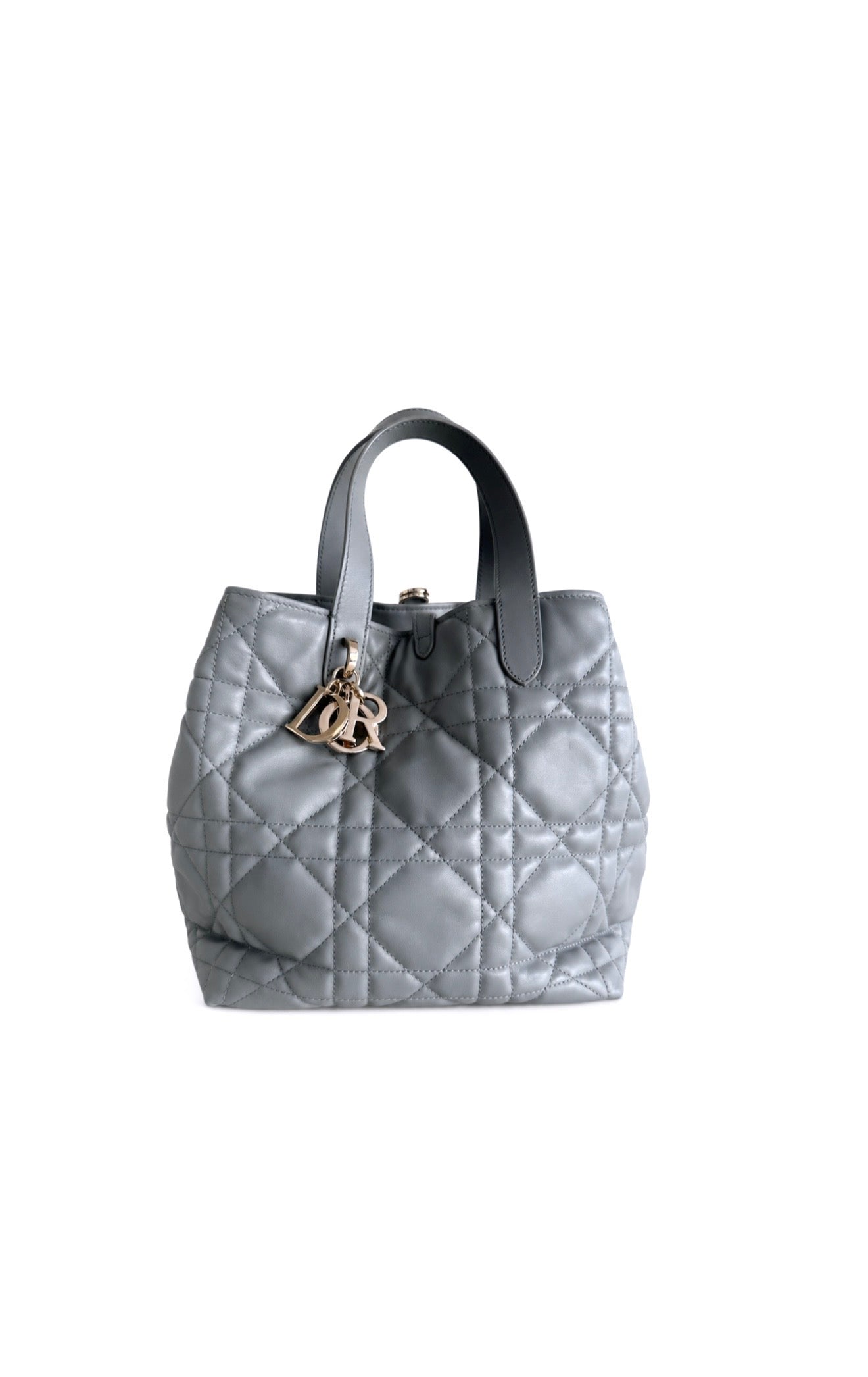 Stone Gray Macrocannage Calfskin Medium Vertical Tote Excellent Condition