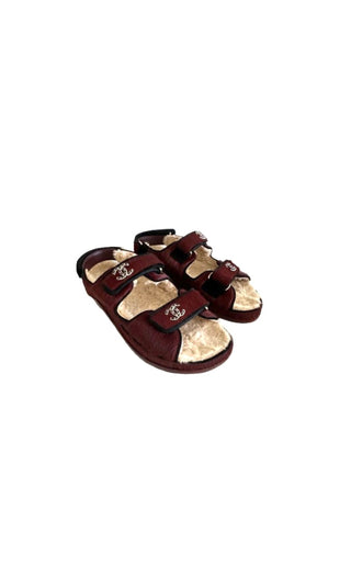 Burgundy Calf Hair Shearling & Suede Trim Dad Sandals