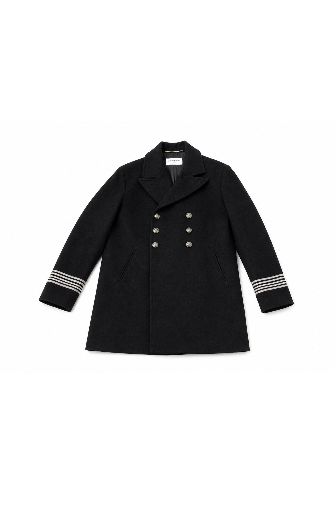 Saint Laurent Black Wool Double Breasted Sailor Coat