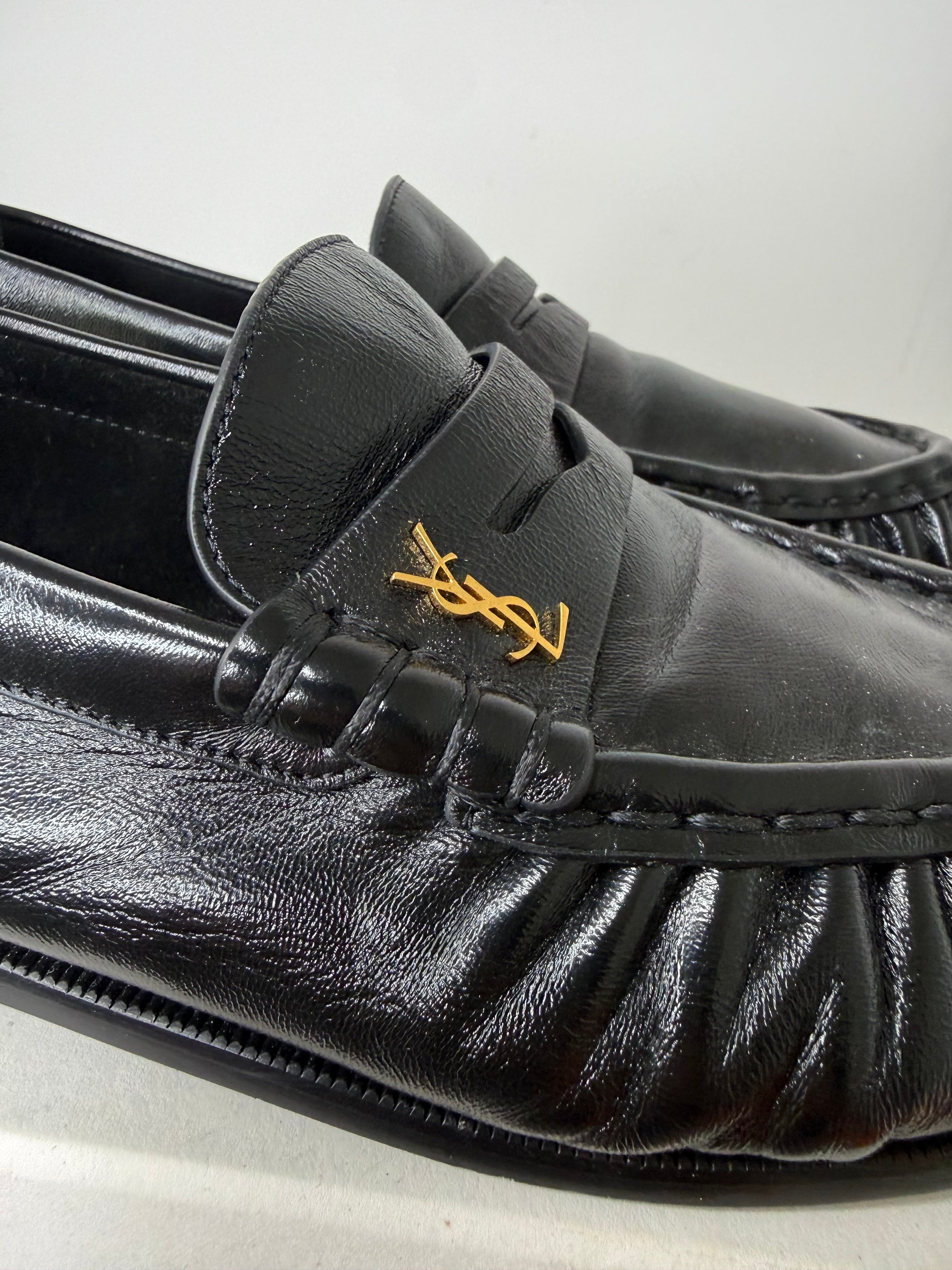 YSL Black Ruched Leather Loafer Excellent Condition