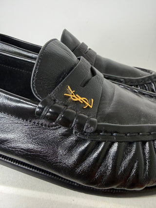 YSL Black Ruched Leather Loafer Excellent Condition
