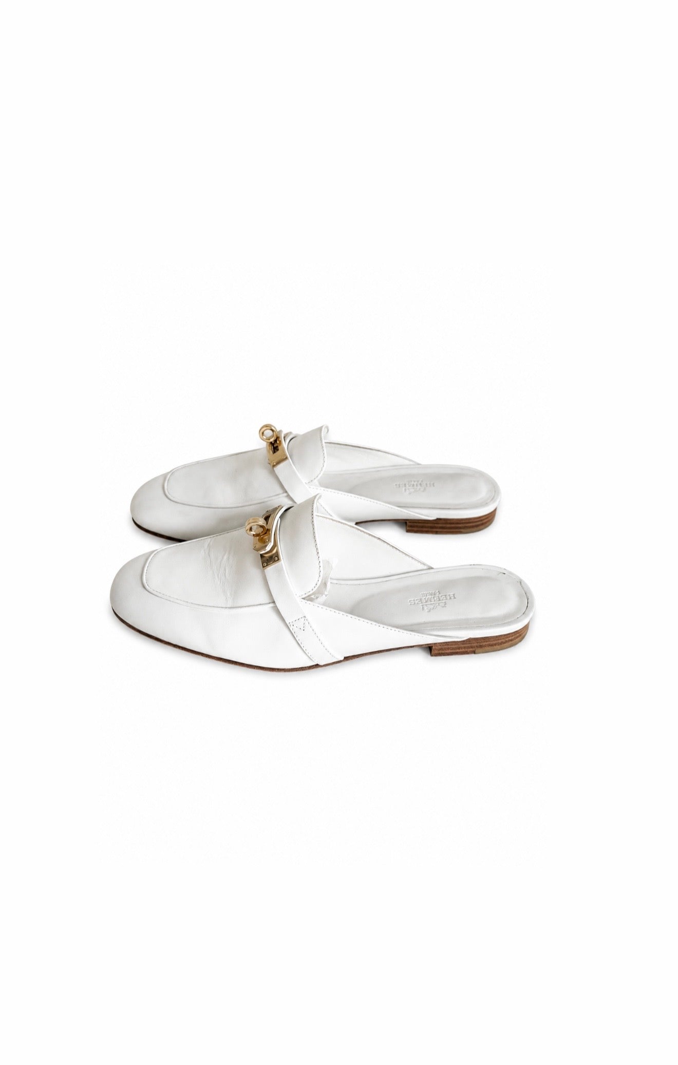 Hermes White Calfskin Oz Mules Excellent Condition Size 39