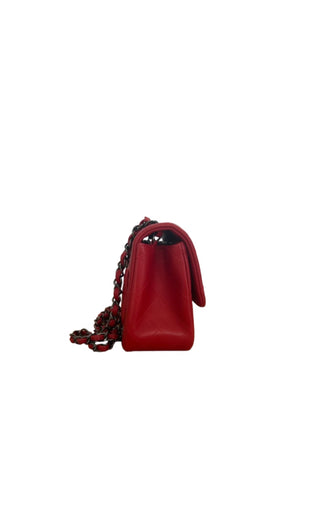Red Square Mini Lambskin Quilted Flap Bag w Ruthenium Hardware