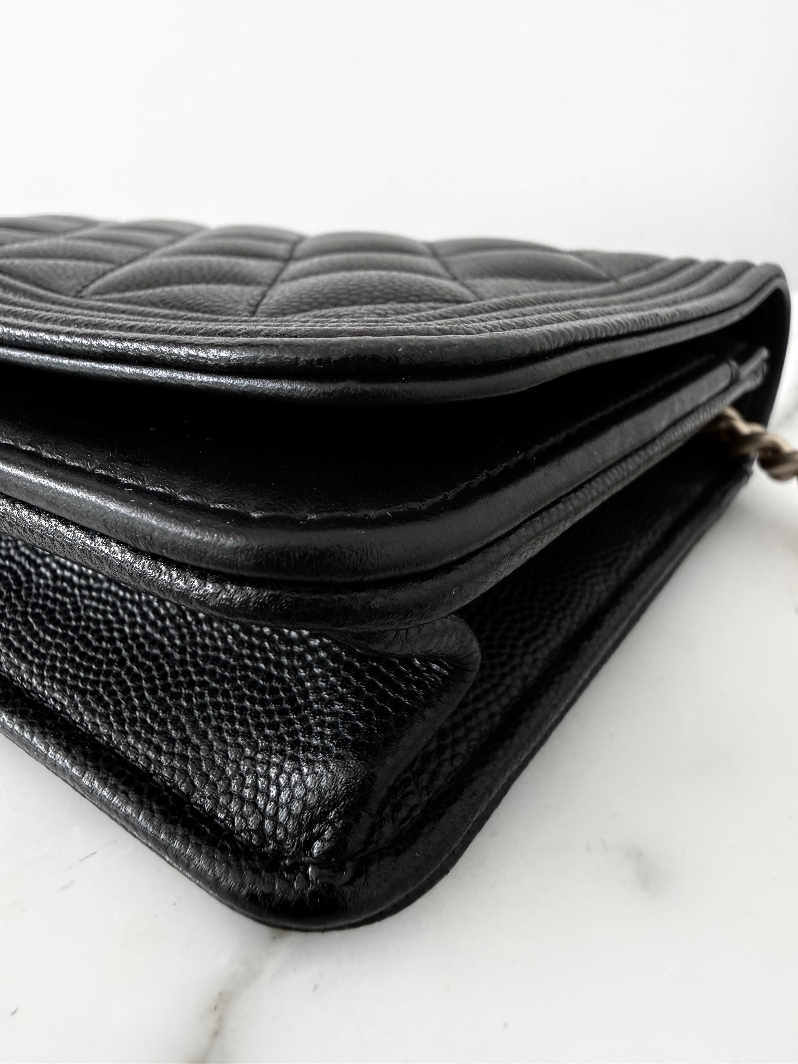 Chanel Black Caviar Boy Wallet On Chain w Gold Hardware
