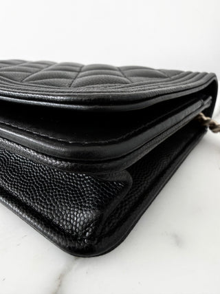 Chanel Black Caviar Boy Wallet On Chain w Gold Hardware