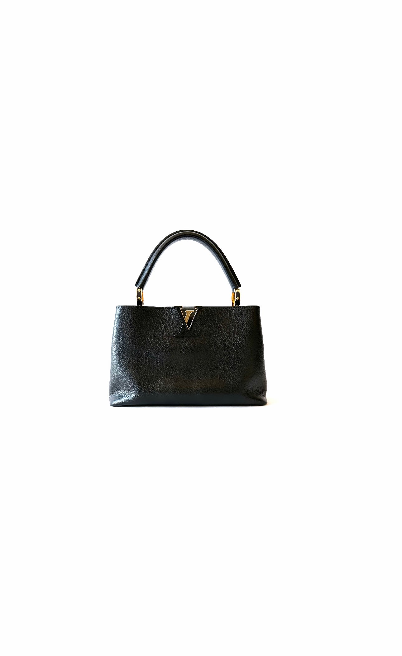 Black Leather Capucines MM 2 Way Bag