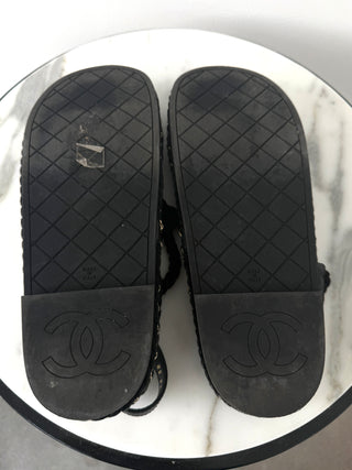 Chanel Black Lambskin Cord Chain CC Sandals