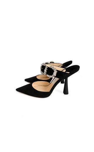 Jimmy Choo Black Suede Crystal Buckle Heels Like New Condition