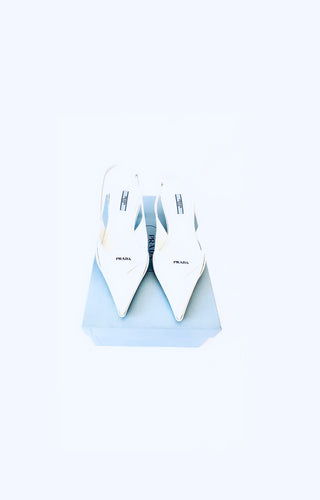 White Brushed Leather Slingbacks