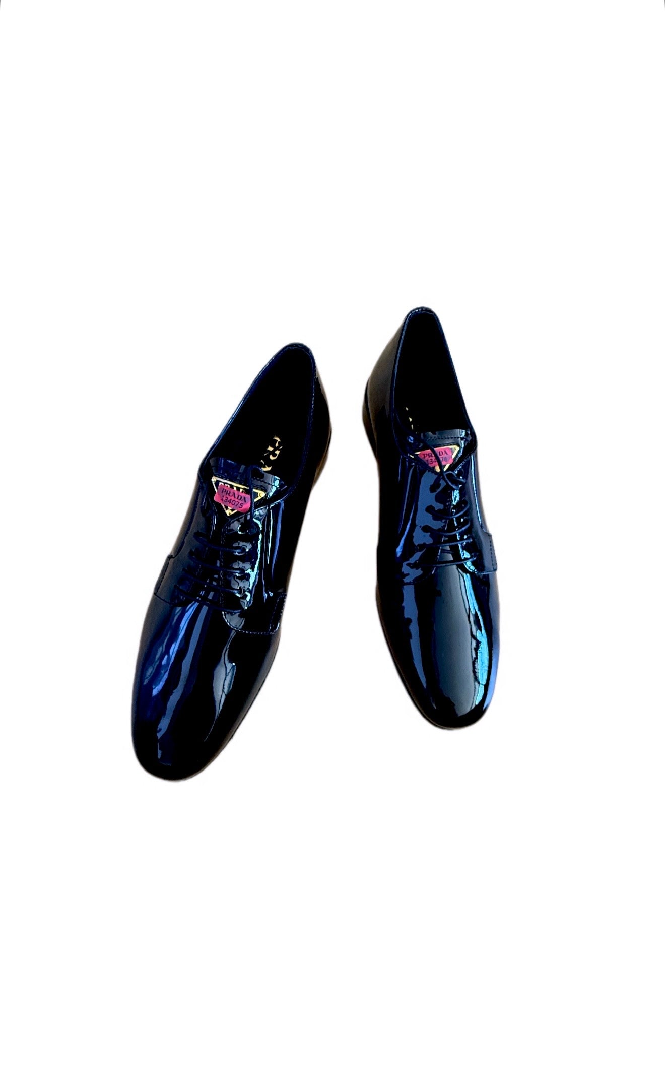 Prada Black Patent Leather Lace Up Shoes BRAND NEW