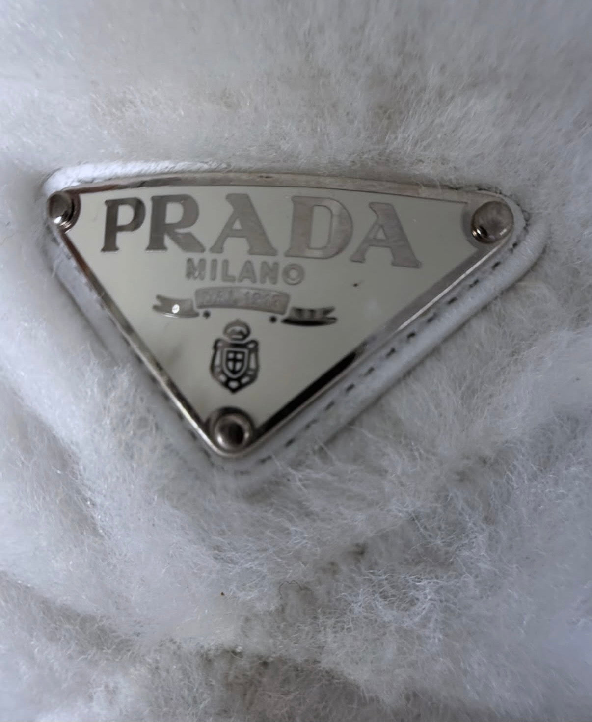 Prada White Fluffy Slides