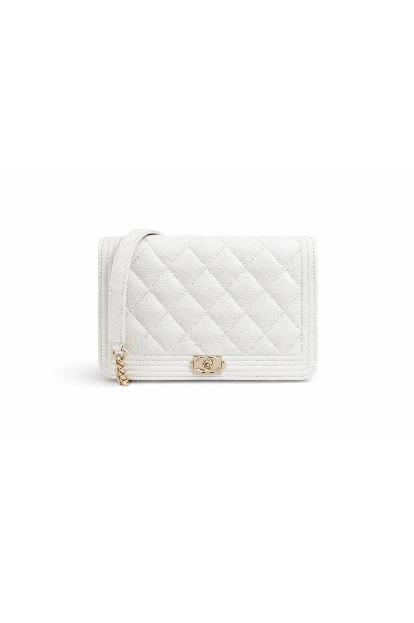 Chanel White Boy Wallet On Chain Like New Condition