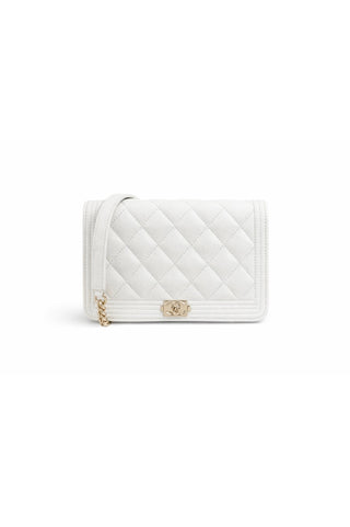 Chanel White Boy Wallet On Chain Like New Condition