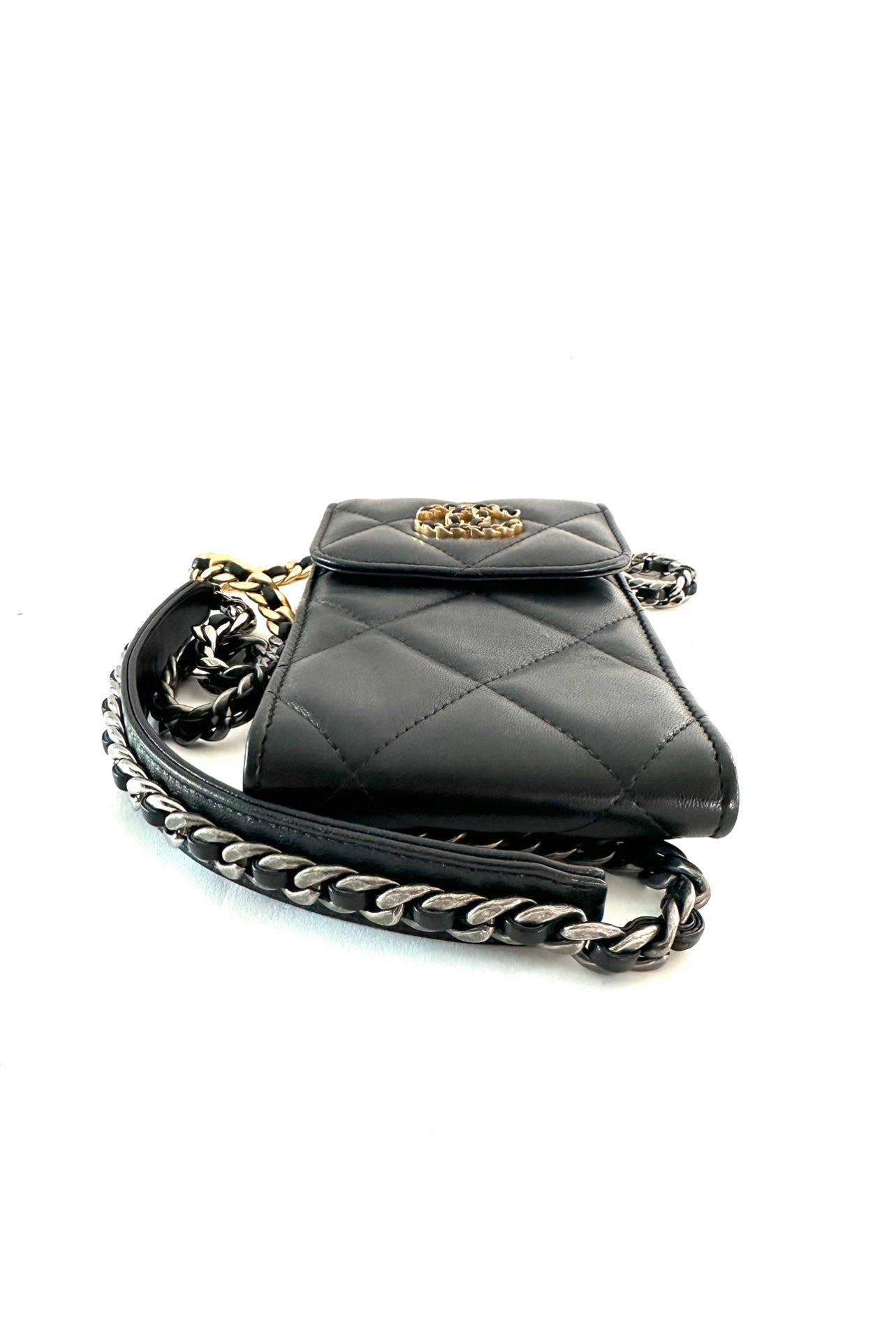 Black Quilted Lambskin Chanel 19 Phone Holder