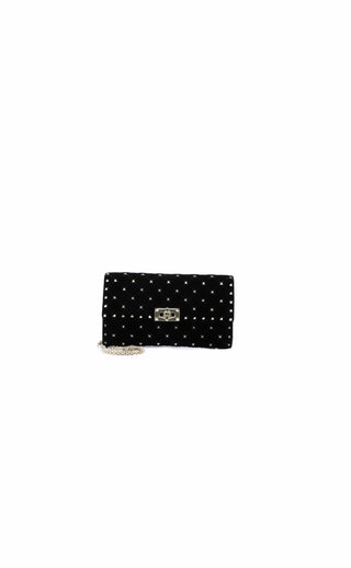 Black Quilted Velvet Rockstud Spike WOC