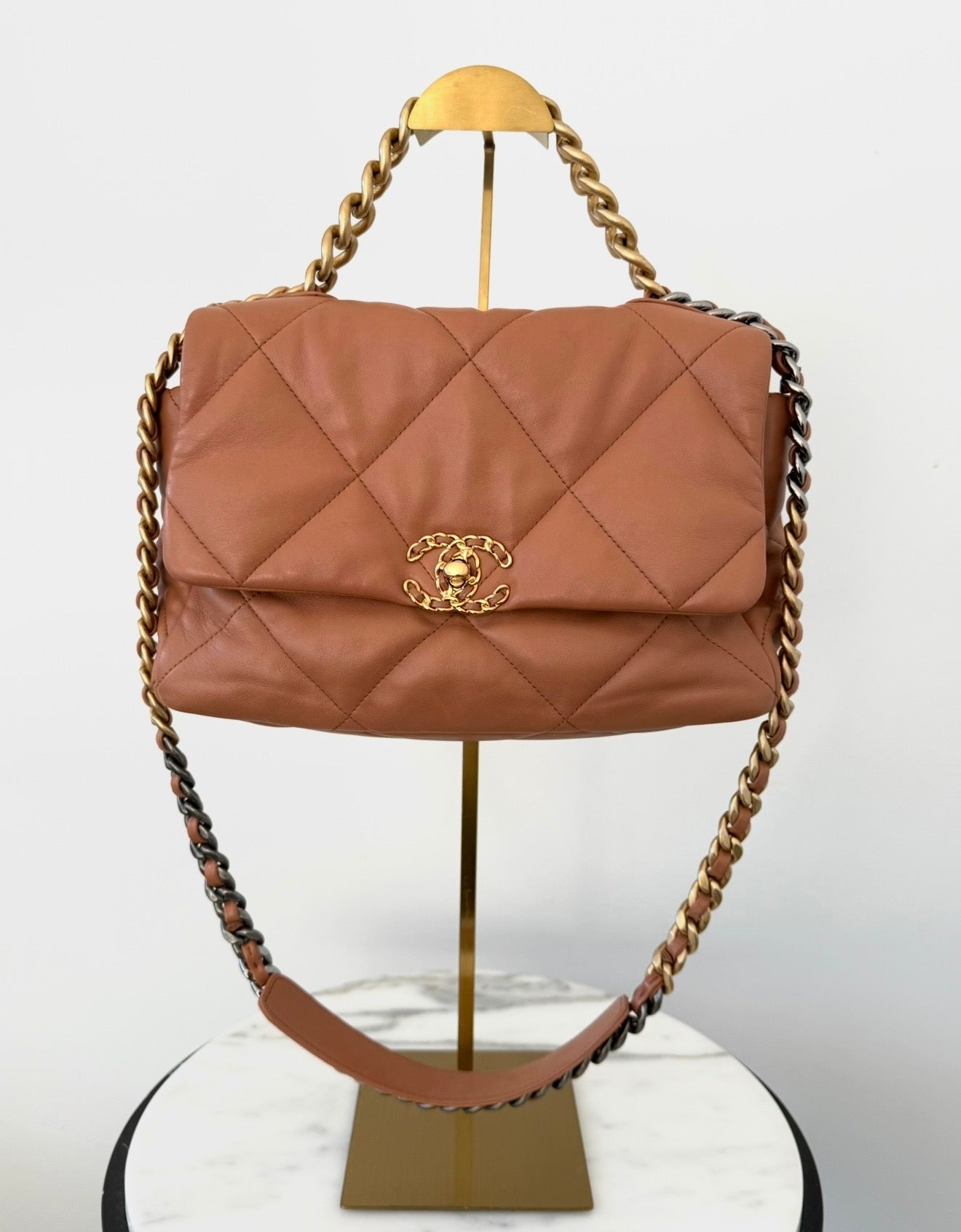 Caramel Medium Chanel 19 Flap Bag w Mixed Hardware   Like New Condition