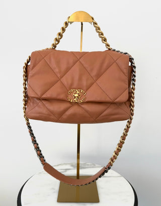 Caramel Medium Chanel 19 Flap Bag w Mixed Hardware   Like New Condition