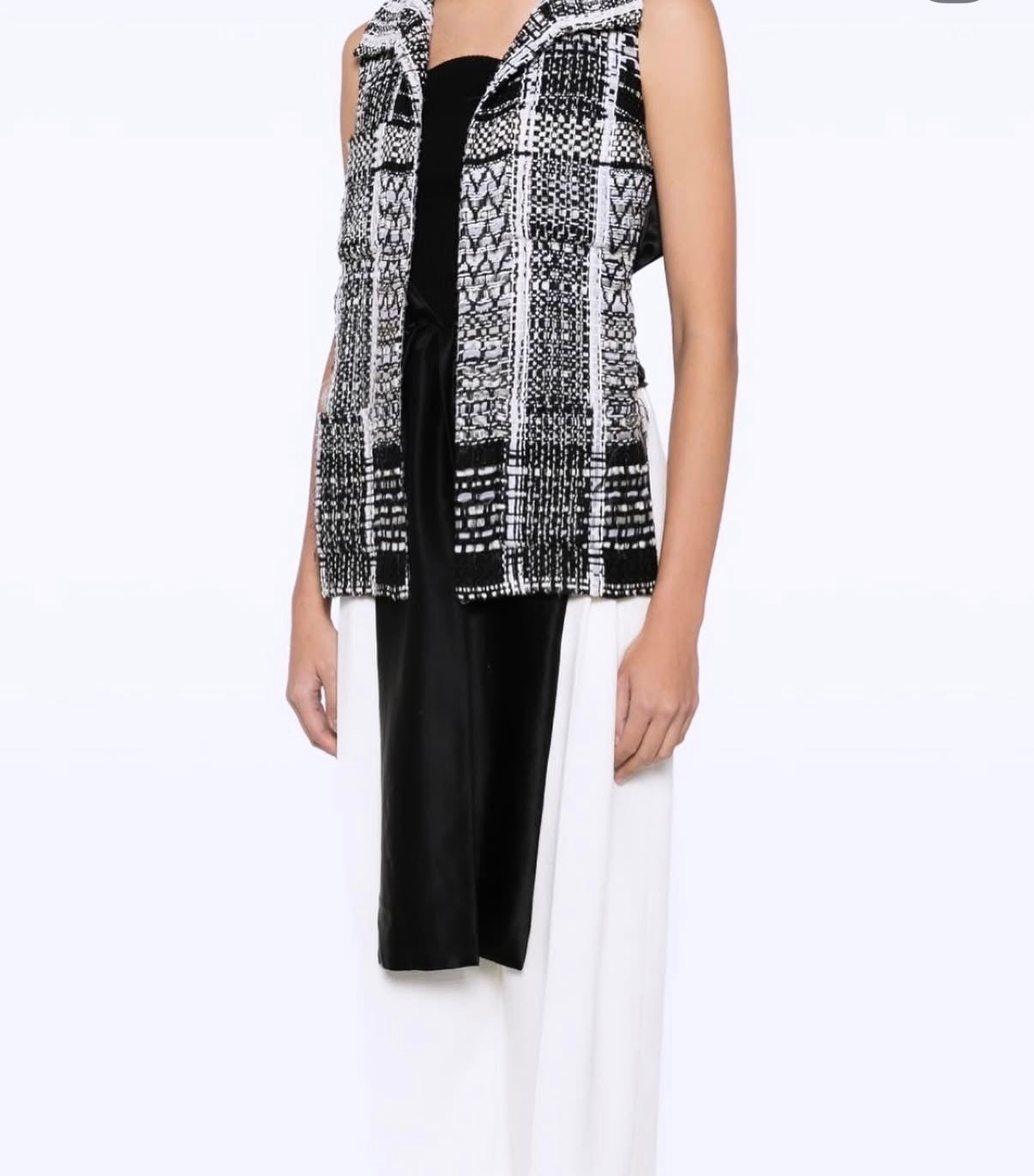Chanel Black & White Tweed & Satin Waistcoat