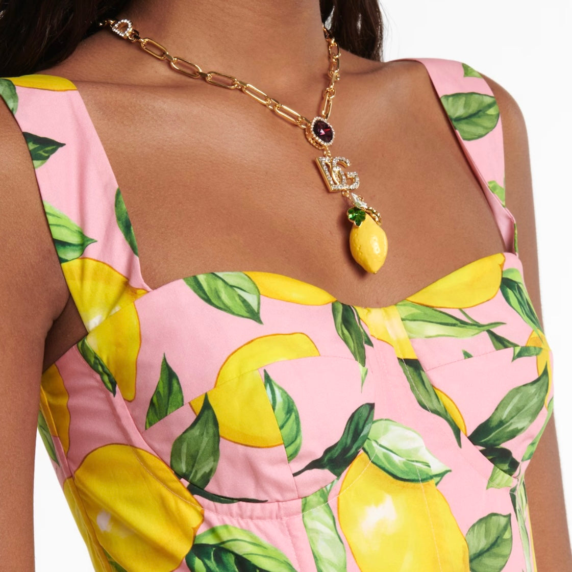 Pink Lemon Print Mini Cotton Dress