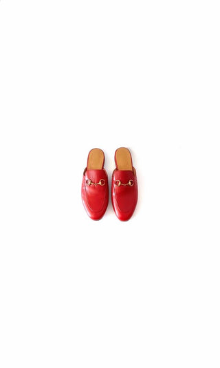 Red Horsebit Leather Mules