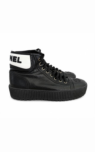 Black Calfskin Platform High Top Sneakers Size 36.5