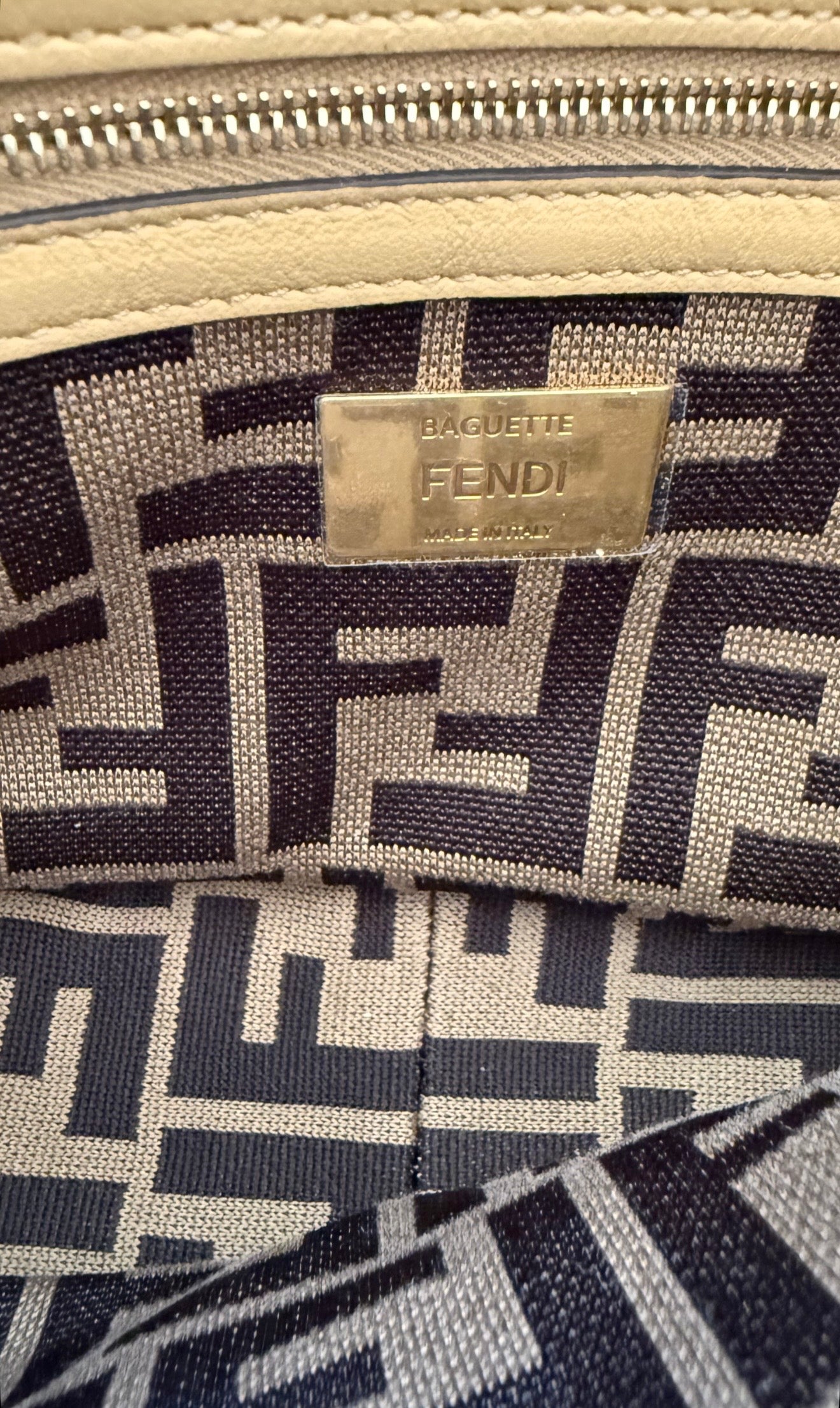 FENDI Raffia Zucca Baguette Satchel Like New Condition
