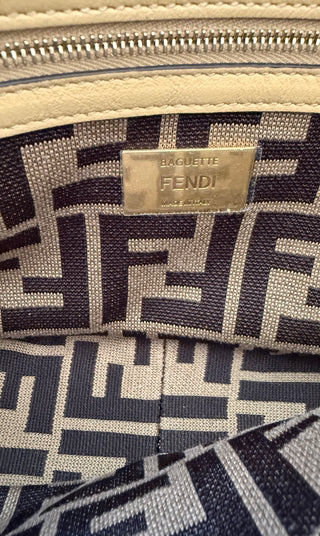 FENDI Raffia Zucca Baguette Satchel Like New Condition