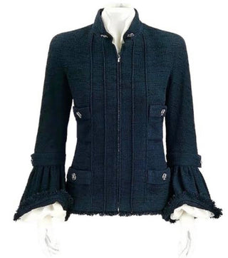 Navy Paris-Versailles Tweed Jacket With Detachable Collar and Cuffs