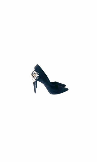 Black & Silver Crystal Embellished Suede Pump