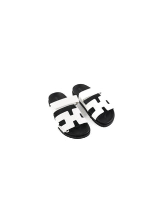 White & Black Leather Chypre Sandals