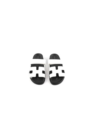 White & Black Leather Chypre Sandals