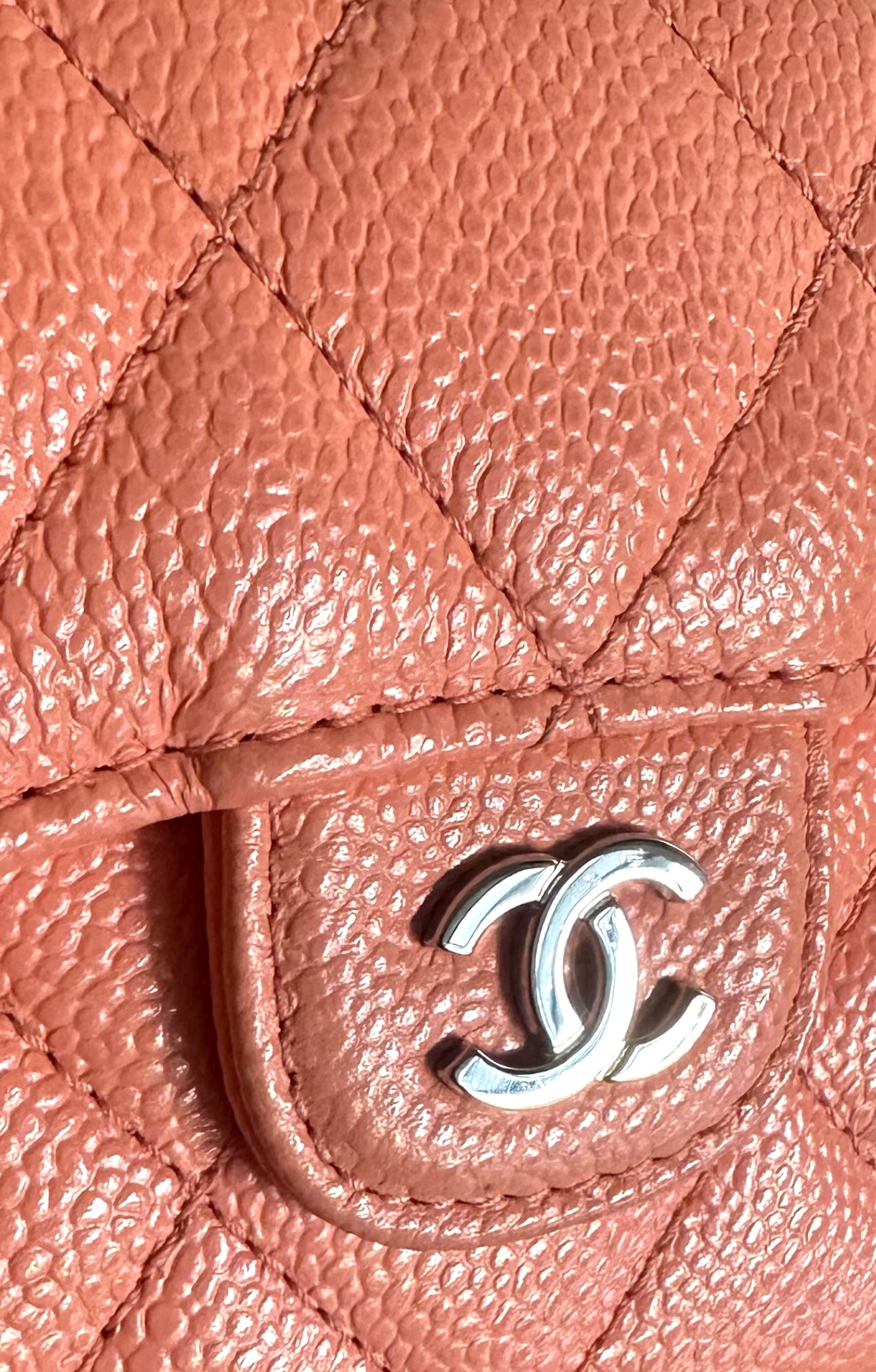 Chanel Coral Mini Wallet On Silver Chain