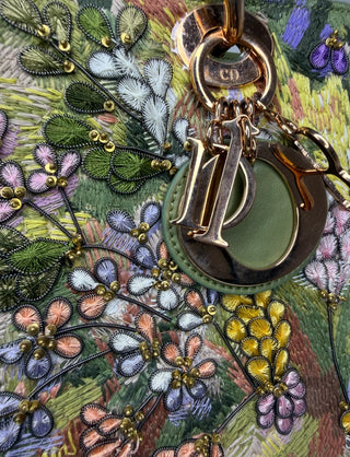 Dior Limited Edition Green Floral Embroidered Medium Lady Dior Bag w Strap