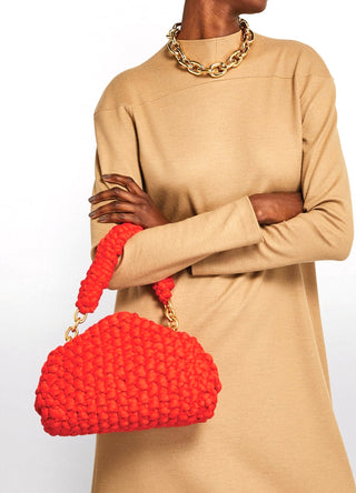 Red Chunky Knit Small Tip Top Handle Bag