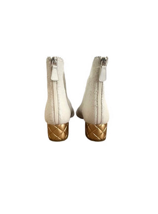 Chanel Lizard White & Black Toe Lace Up Boots