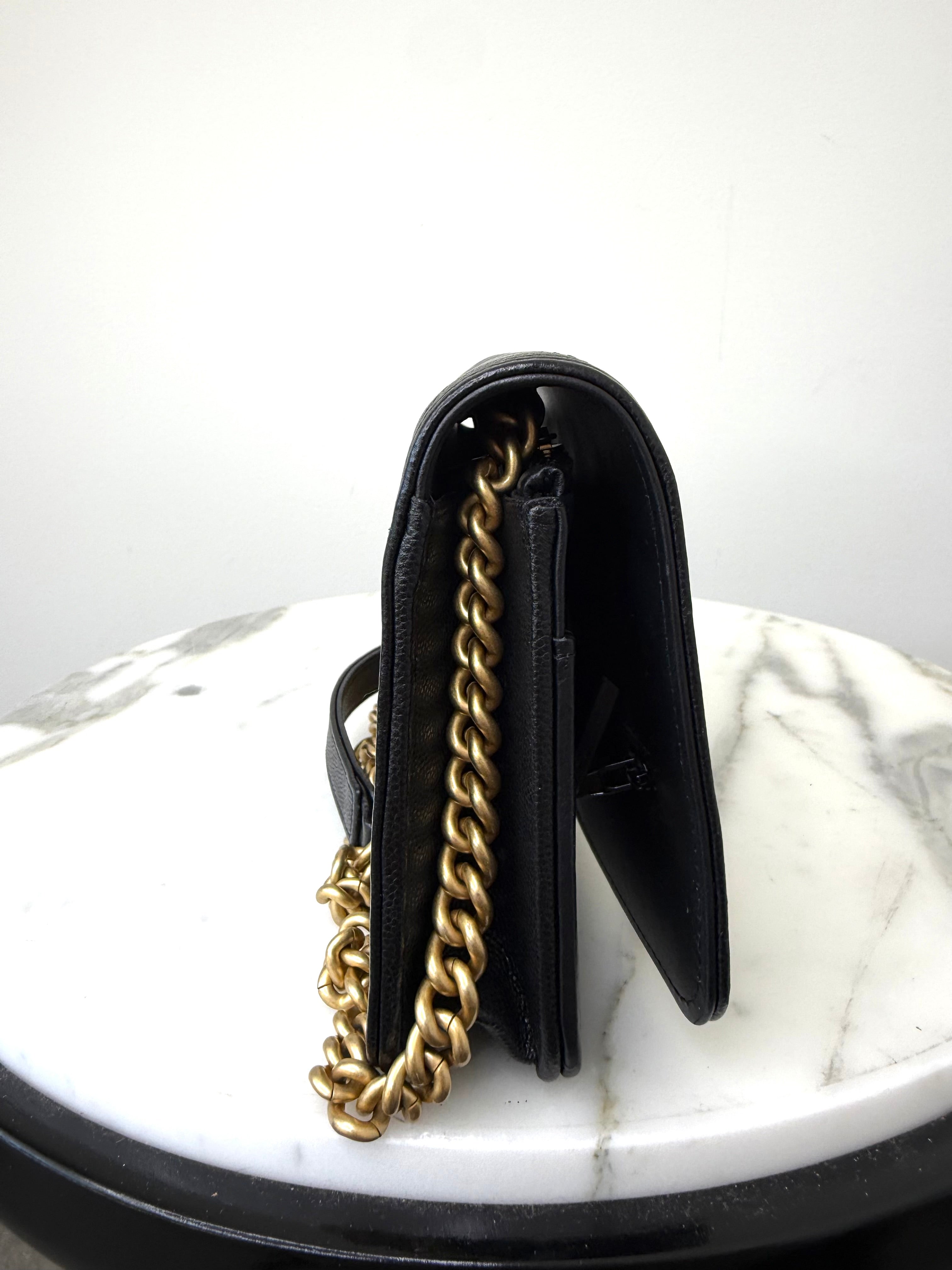 Chanel Black Caviar Boy Wallet On Chain w Gold Hardware