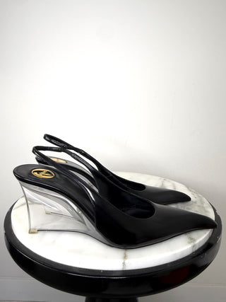 Saint Laurent Black Patent Miller Slingback Pumps Excellent Conditon