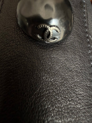 Chanel Black Leather Asymmetrical Cropped Jacket