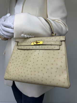 Hermes’ RARE Ostrich Parchemin Kelly 28