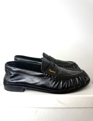 YSL Black Ruched Leather Loafer Excellent Condition