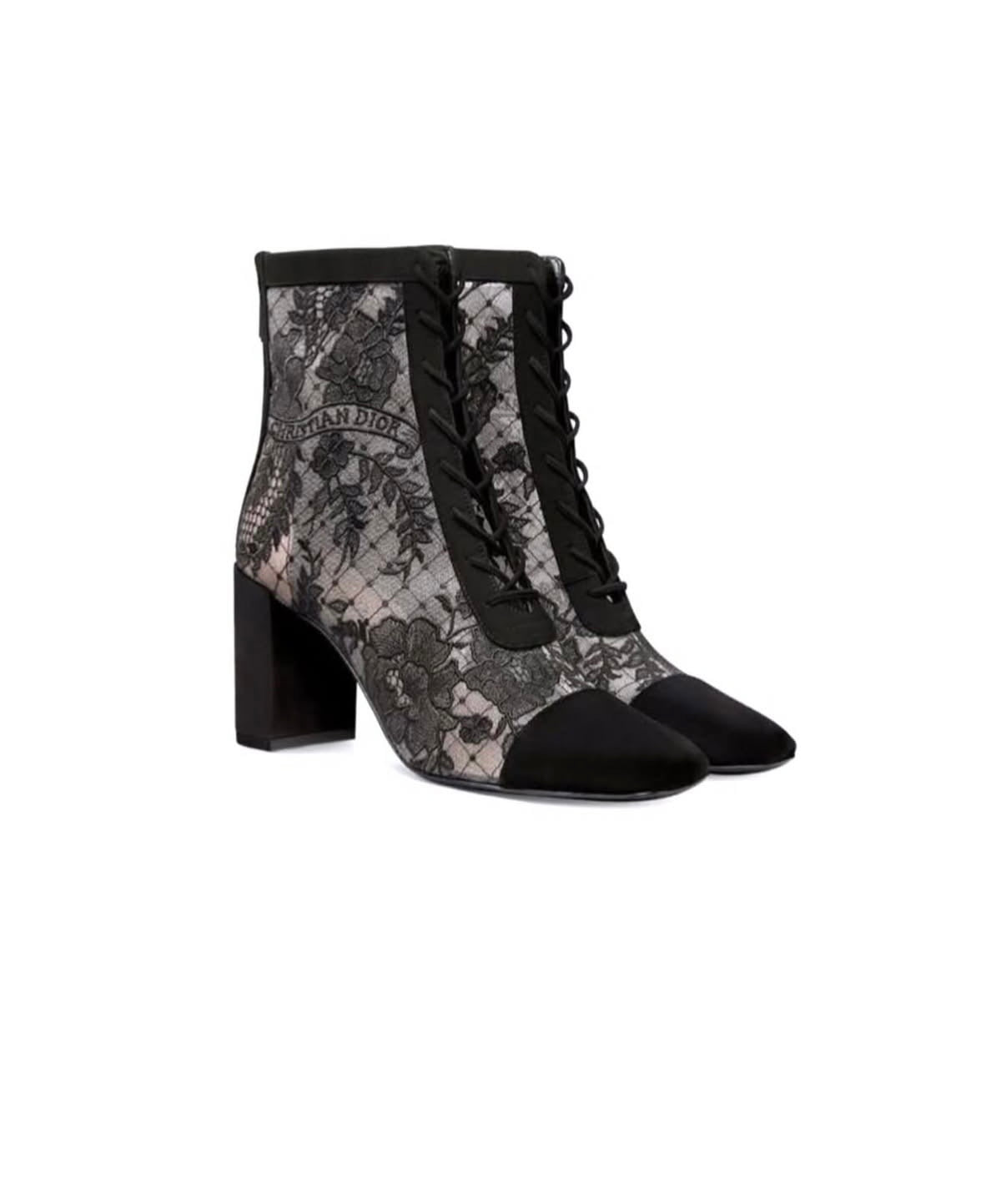 Christian Dior Black Mesh Rose Embroidery Boots Size 38