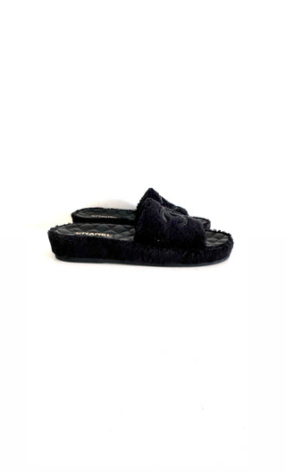 Black Interlocking CC Terry Cloth Slides