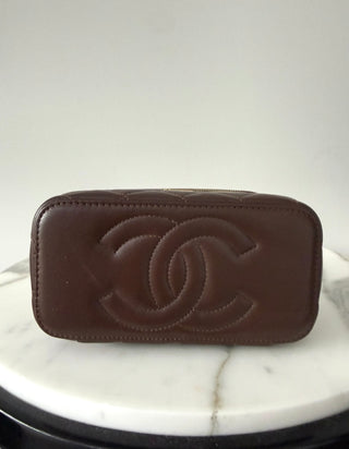 Brown Lambskin Matelasse Wooden Beaded 2 Way Vanity Bag