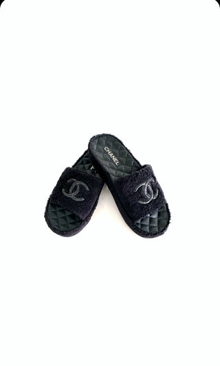 Black Interlocking CC Terry Cloth Slides