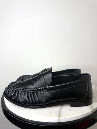 YSL Black Ruched Leather Loafer Excellent Condition